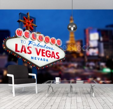Picture of LAS VEGAS - MAY 12 Welcome to fabulous Las Vegas neon sign wit